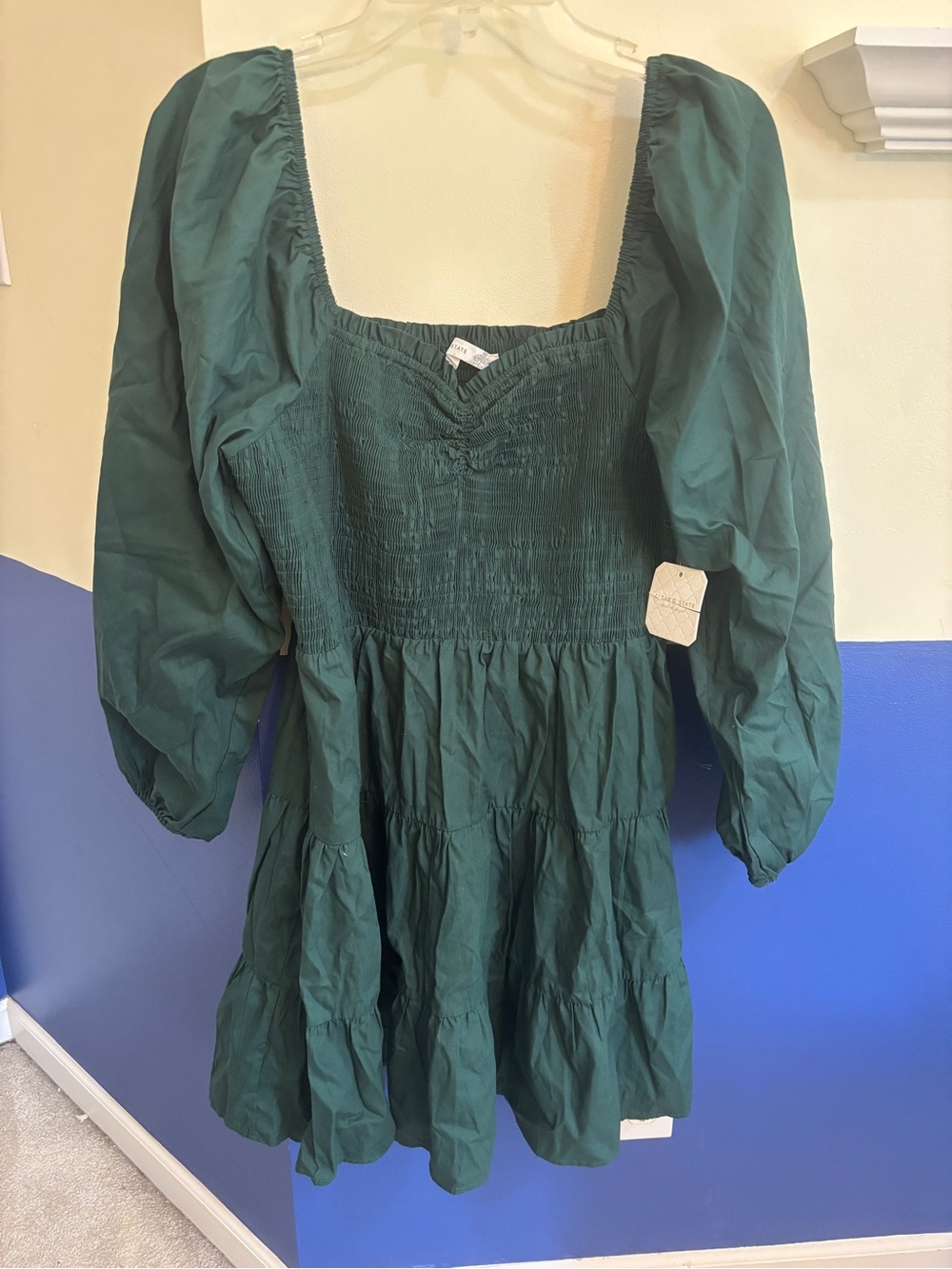 Altar'd State Emerald Green Tiered Long Sleeve Mini Dress